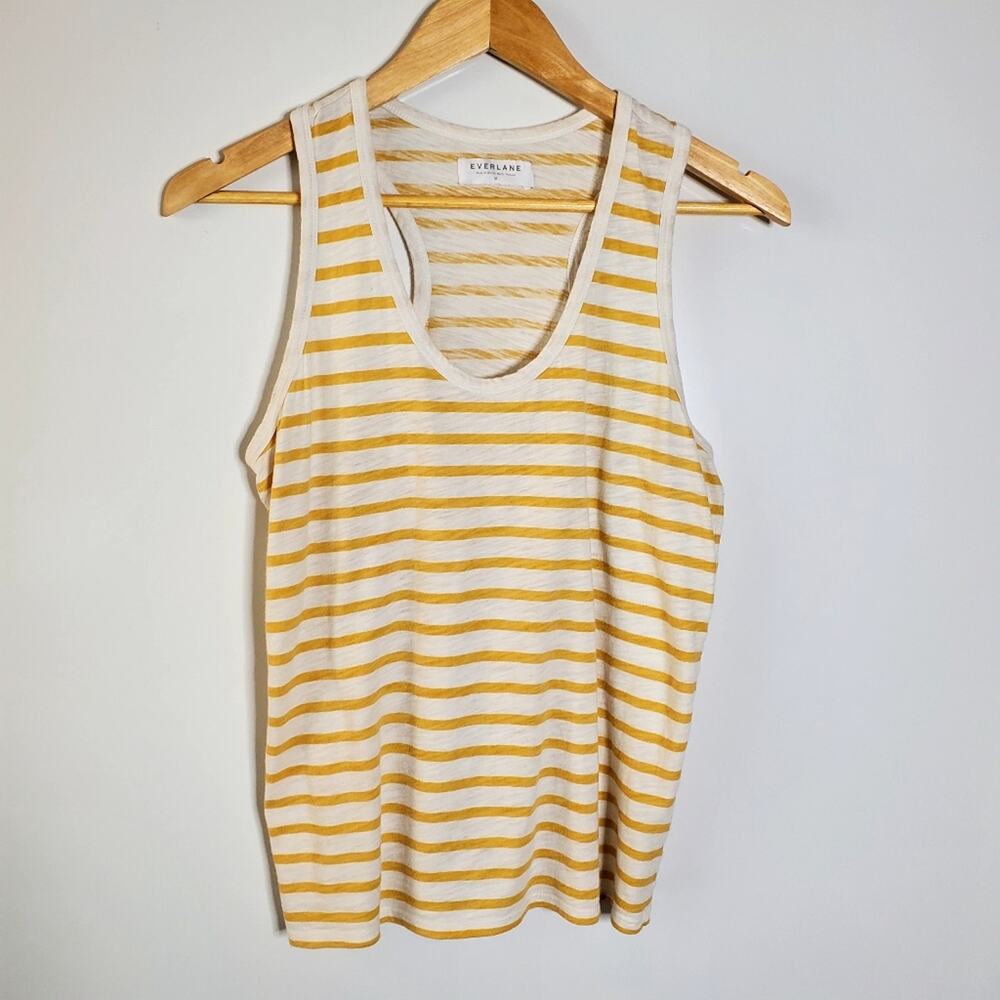 Everlane yellow and White 100% Cotton striped racer back tank top Size medium